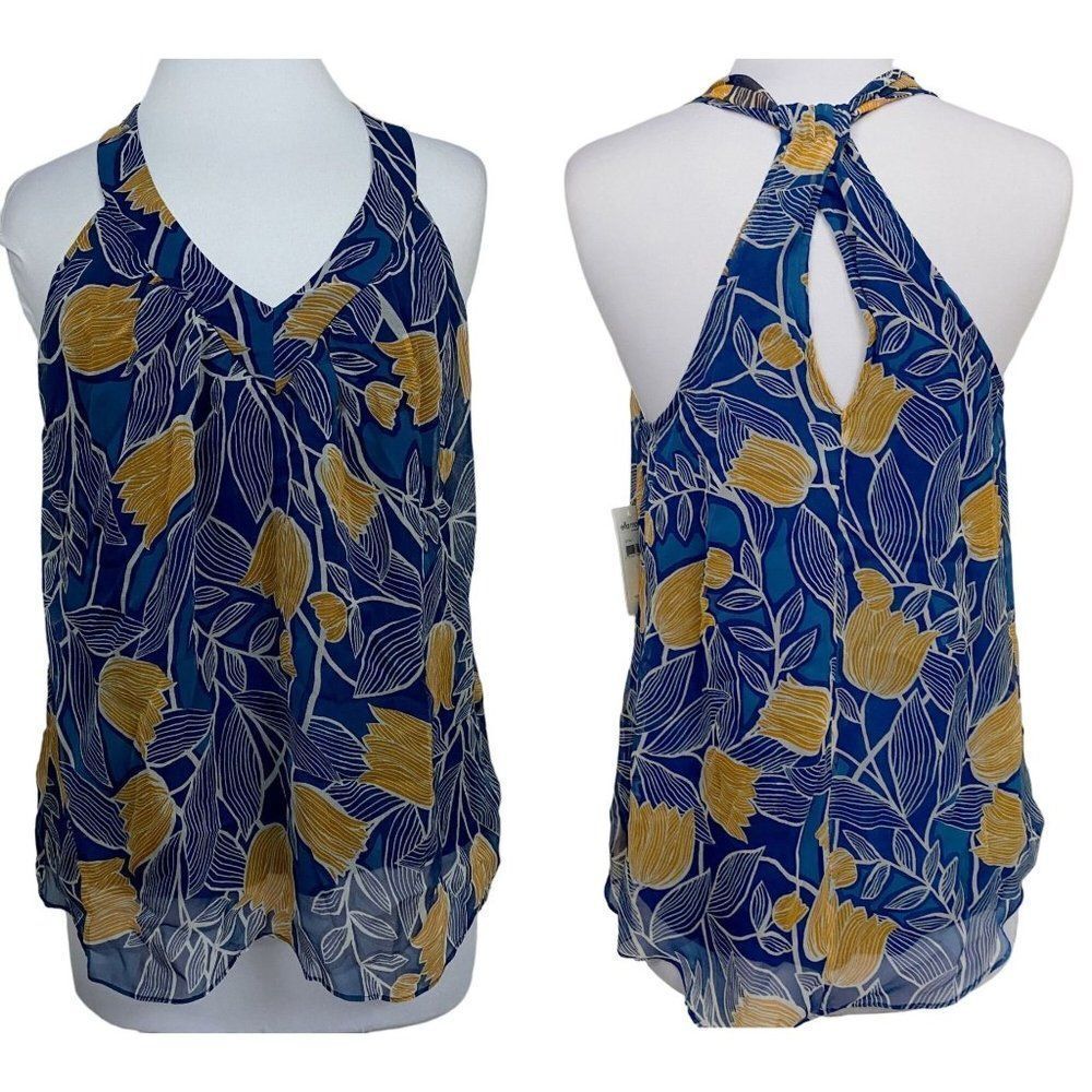 Ella Moss Azul Tulip 100% Silk Racerback Blouse Pullover Lined Top Sz S NEW